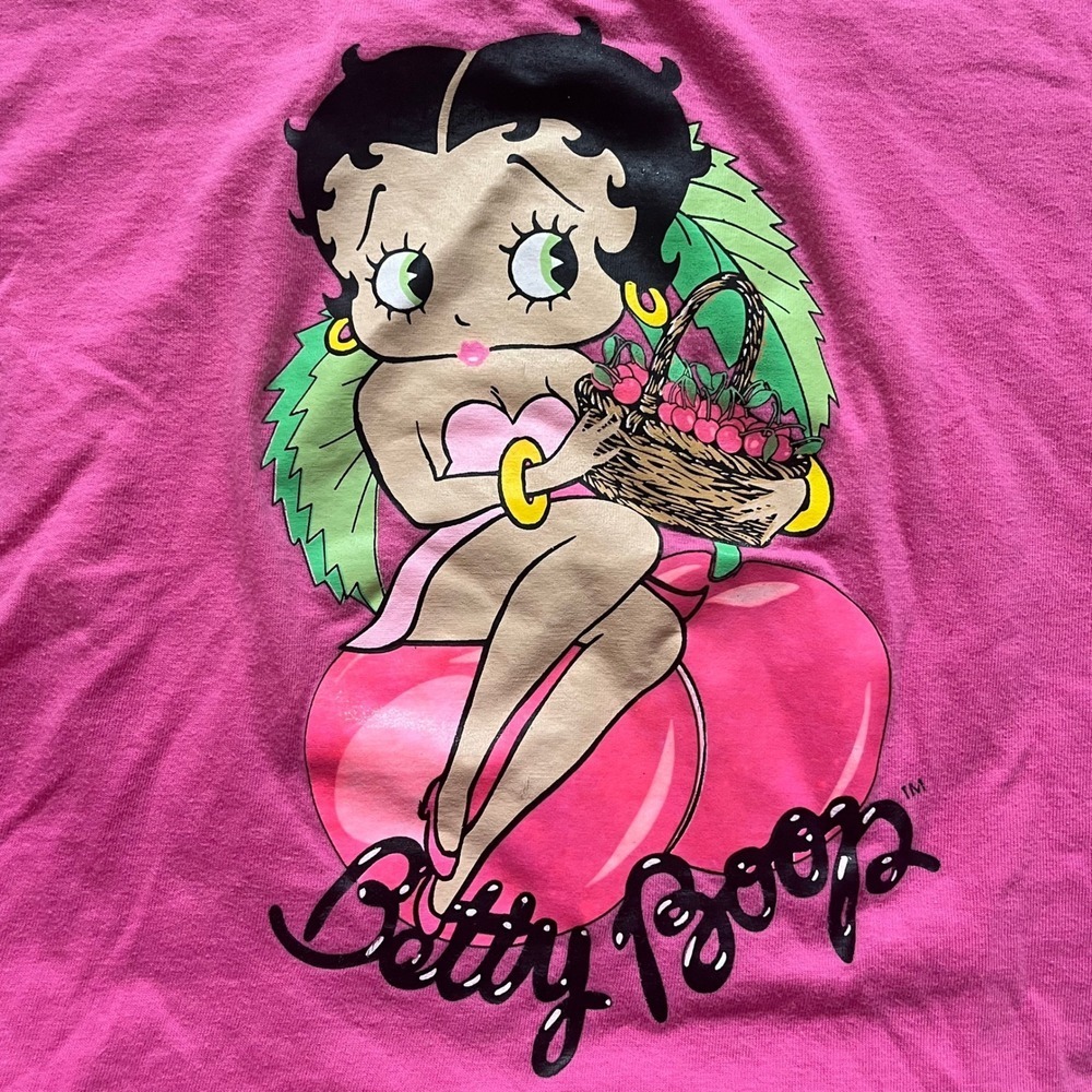 Betty Boop Vintage 2008 Pink Graphic Crop Top Cap Sleeve Baby Tee Womens Medium - Picture 2 of 7